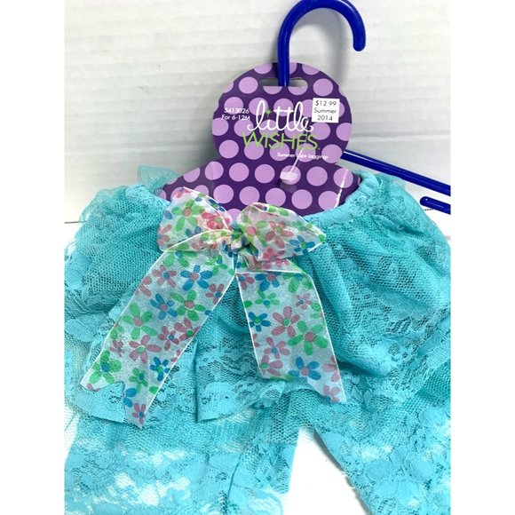 New Little Wishes Girls Baby Infant 6 12 months Summer Lace Leggings Blue Hobby - Picture 2 of 3